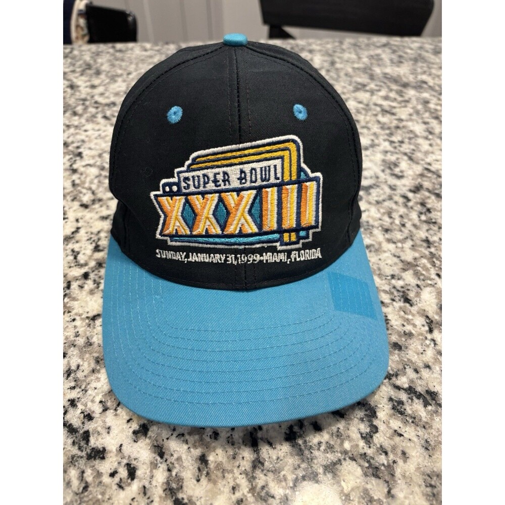 Super Bowl XXXIII 33 White SnapBack Hat 1999 Broncos vs. Falcons Logo Athletic